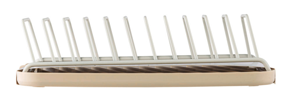 Oversikt over oppvaskstativ beige plast 43x31 cm med avtakbart rist