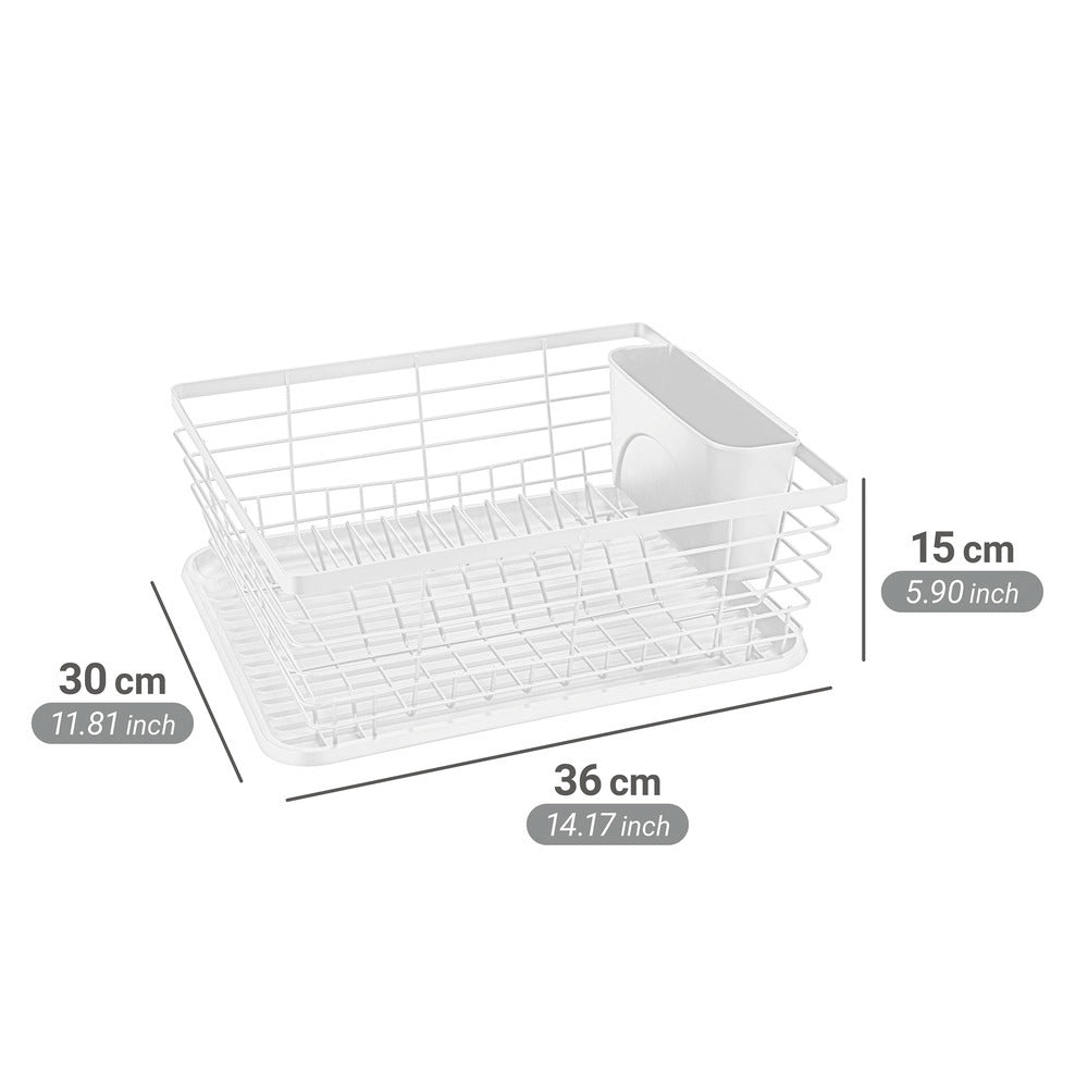 Oppvaskstativ Drip hvit metall/plast 36x15x30 cm sett fra siden
