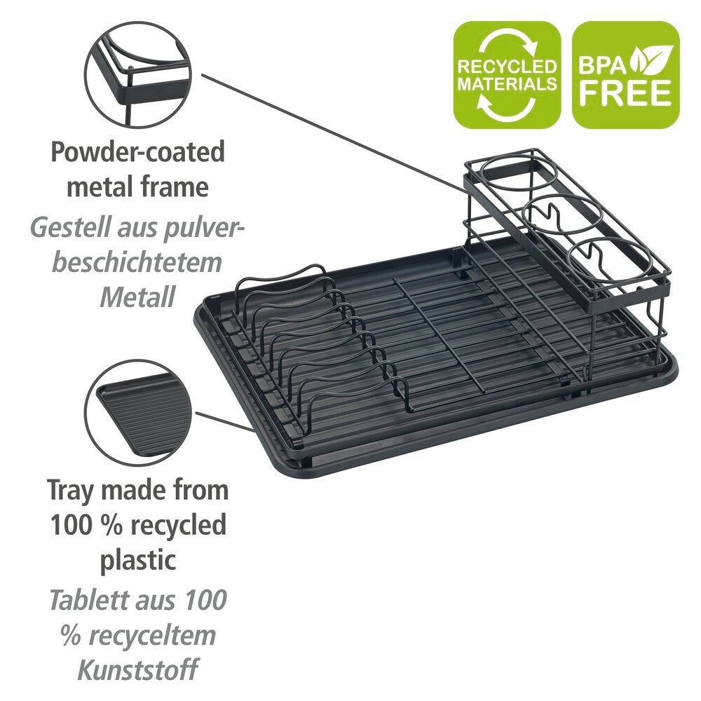 Oppvaskstativ med flaskeholder svart metall Wenko bakside