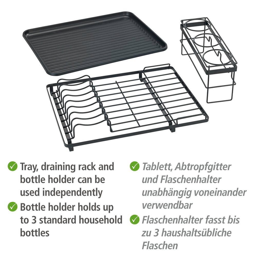 Detaljbilde av oppvaskstativ med flaskeholder svart metall Wenko