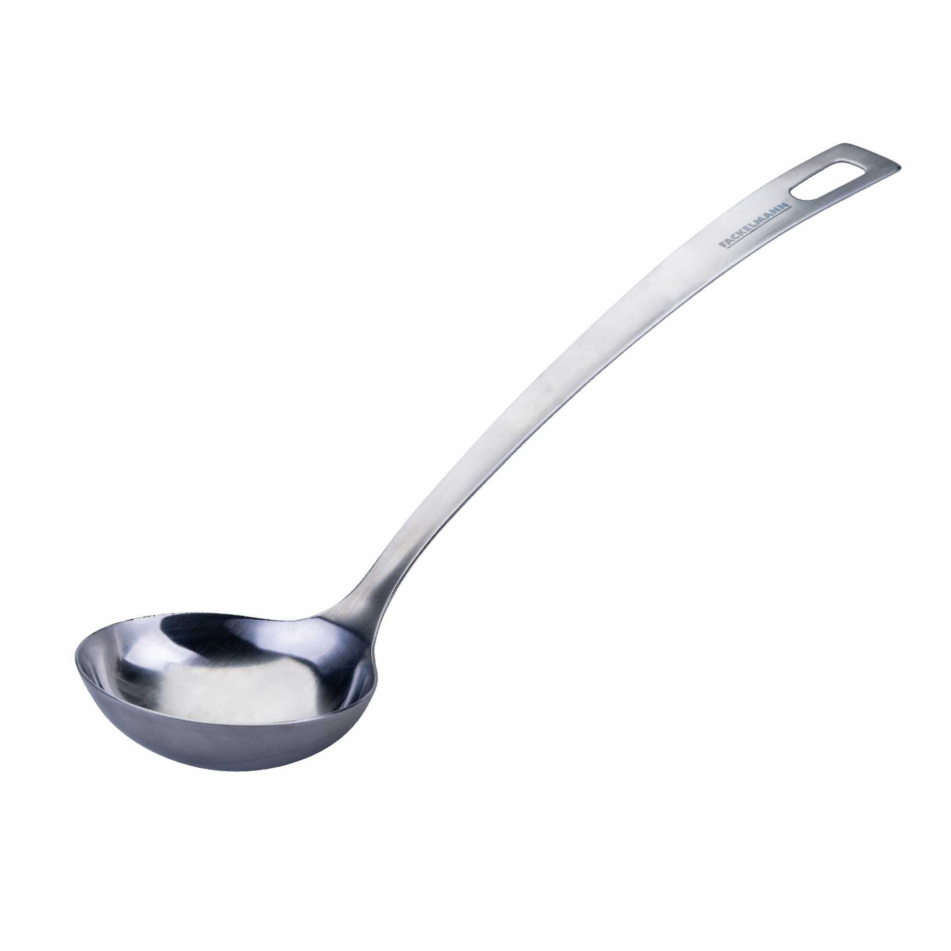Øse rustfritt stål 29 cm med opphengskrok forfra