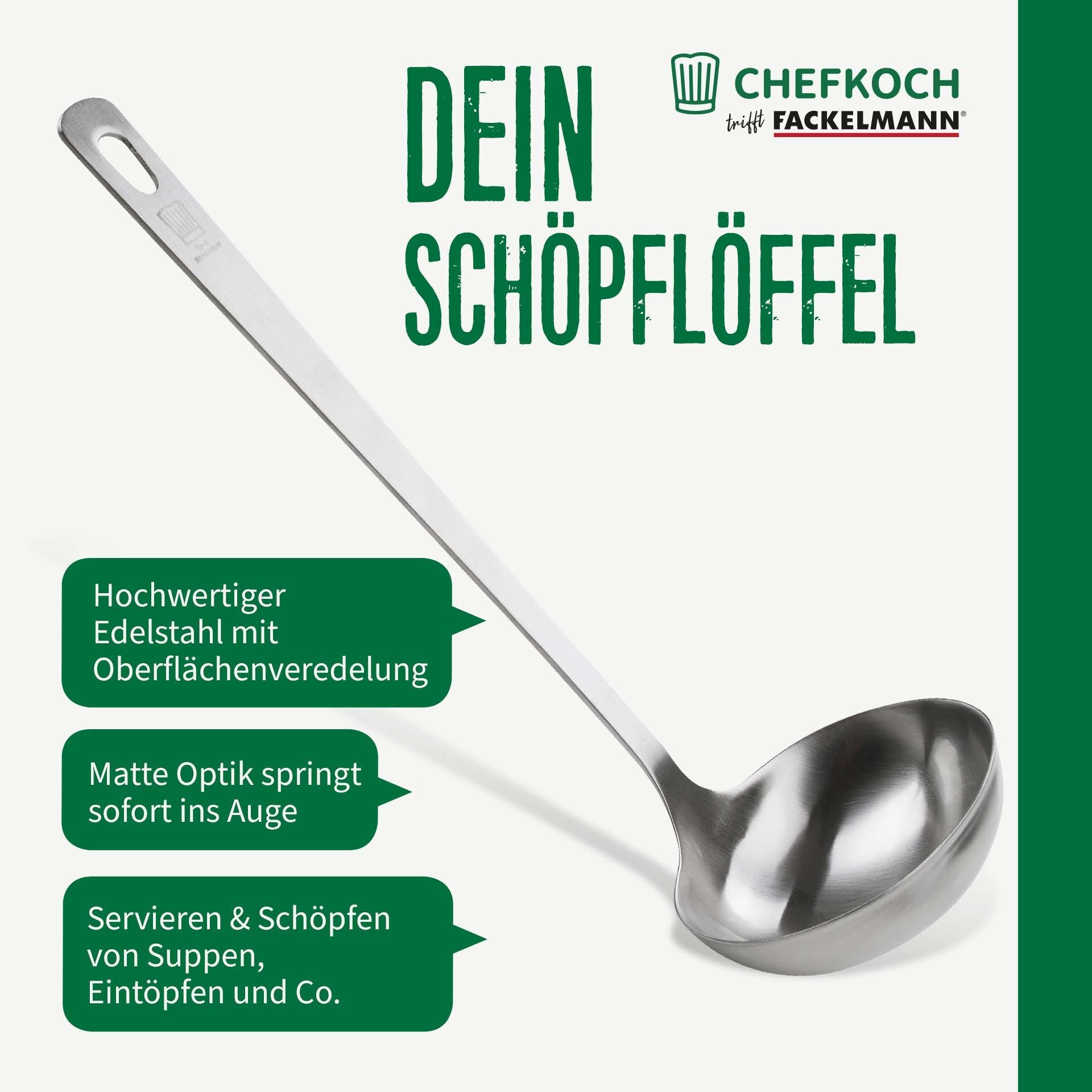 Øse rustfritt stål 32 cm Berlin montert i kjøkken