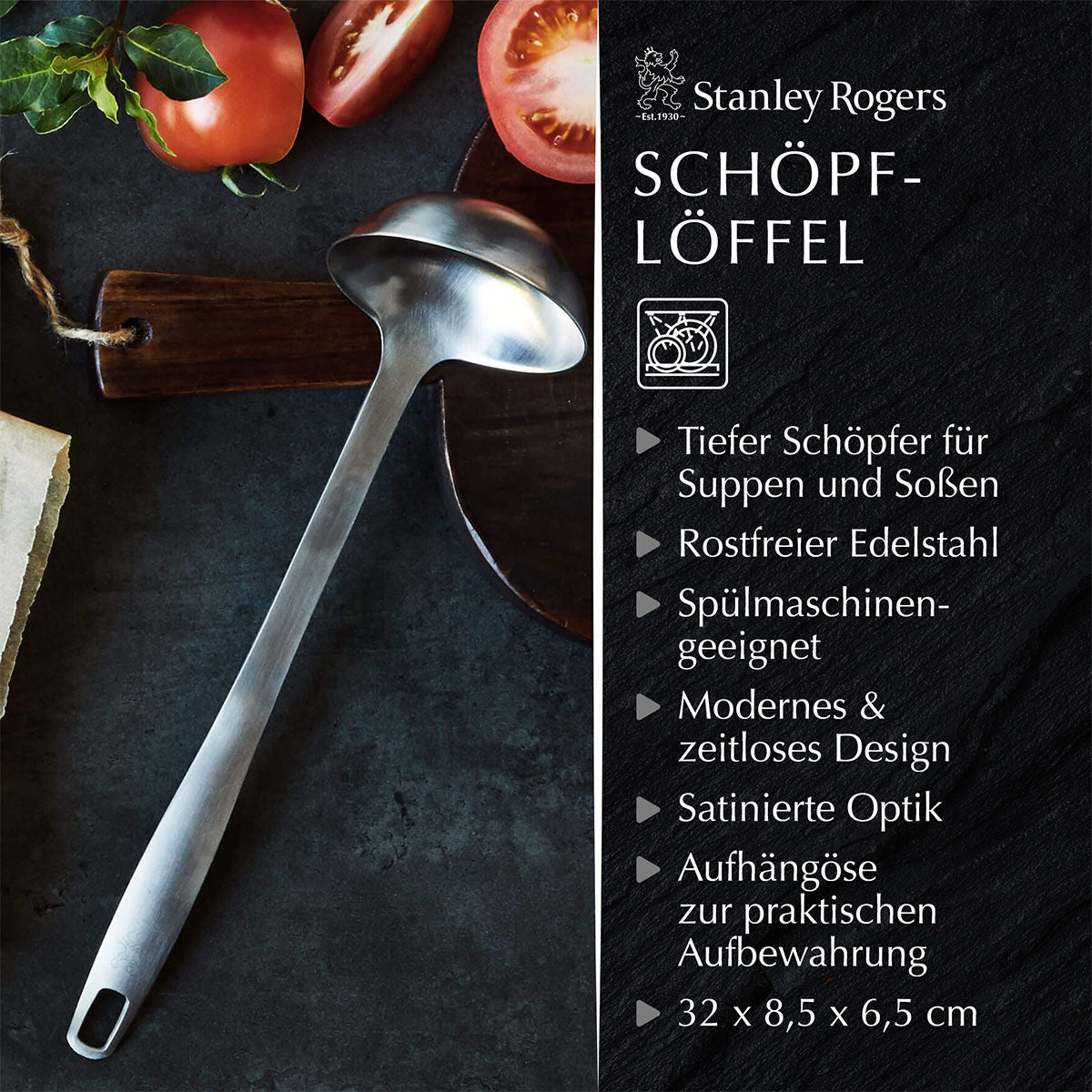 Nærbilde av håndtak på Øse rustfritt stål 32 cm satinfinish - Stanley Rogers
