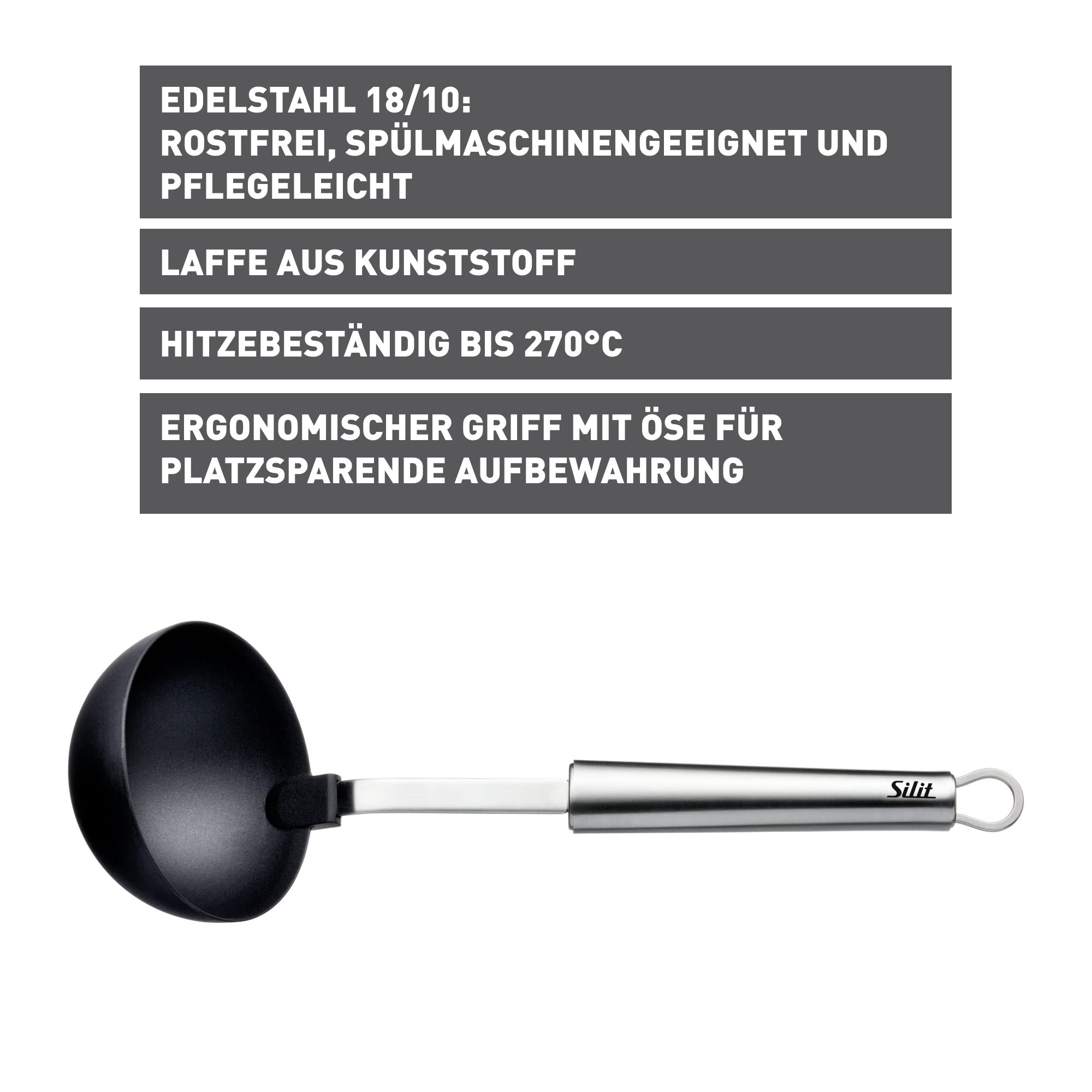 Øse rustfritt stål og plast 30 cm Classic Line - Silit bakside
