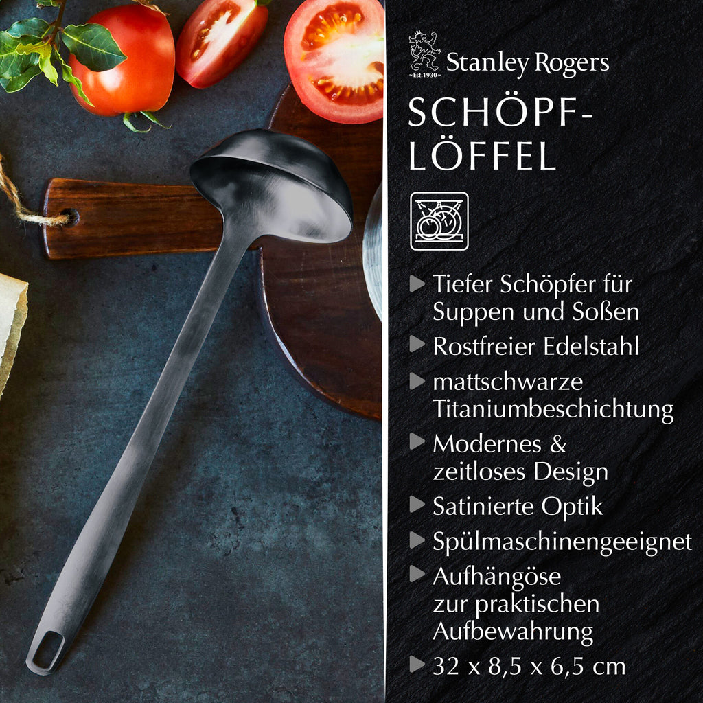Detalj av titanium-belegg på Øse svart rustfritt stål 32 cm - Stanley Rogers