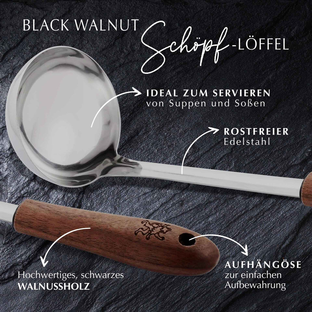 Detaljbilde av øse valnøttre og rustfritt stål 29 cm Black Walnut - Stanley Rogers
