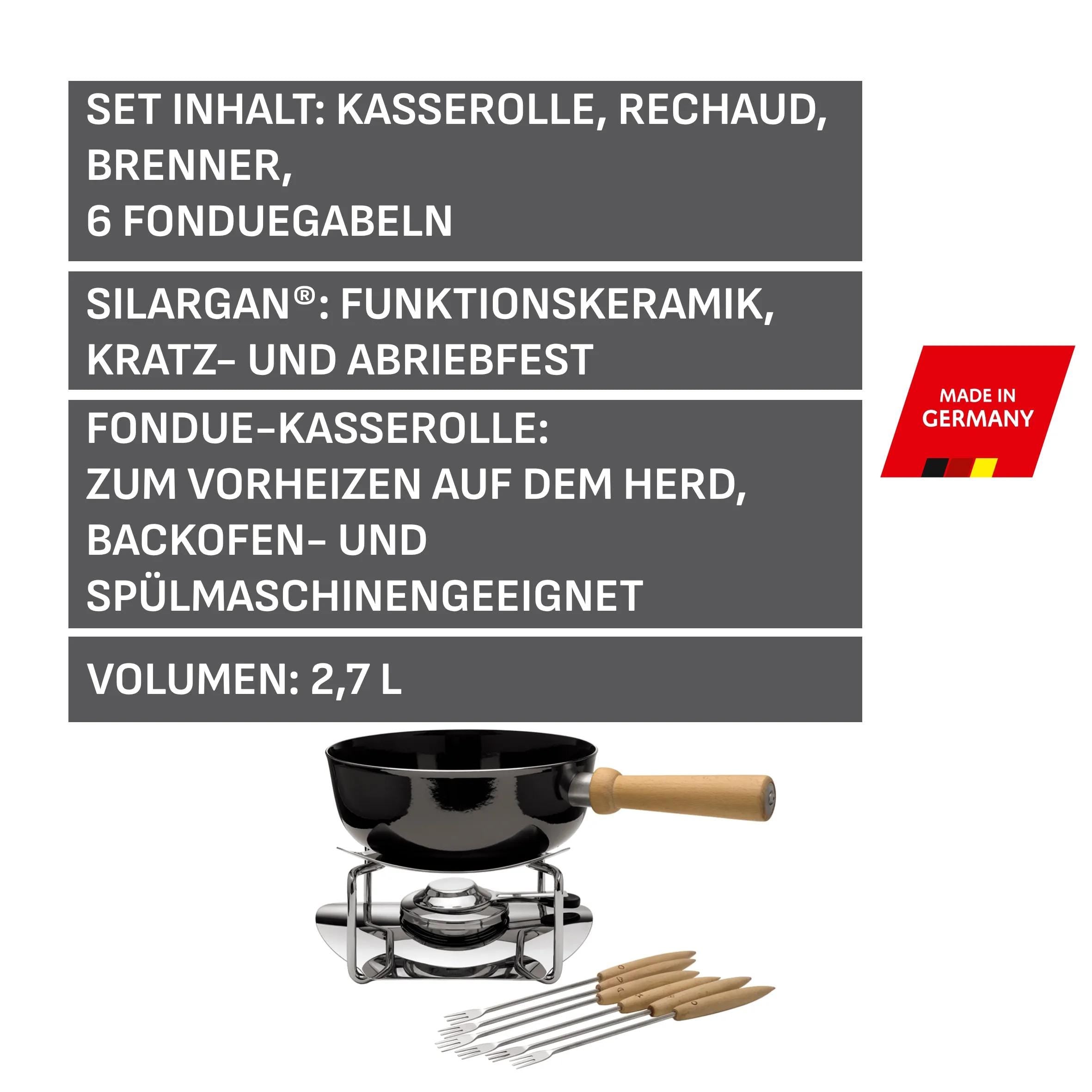Ostefondue-sett 9-delt Silargan Ø23 cm for 6 personer - Silit med gafler