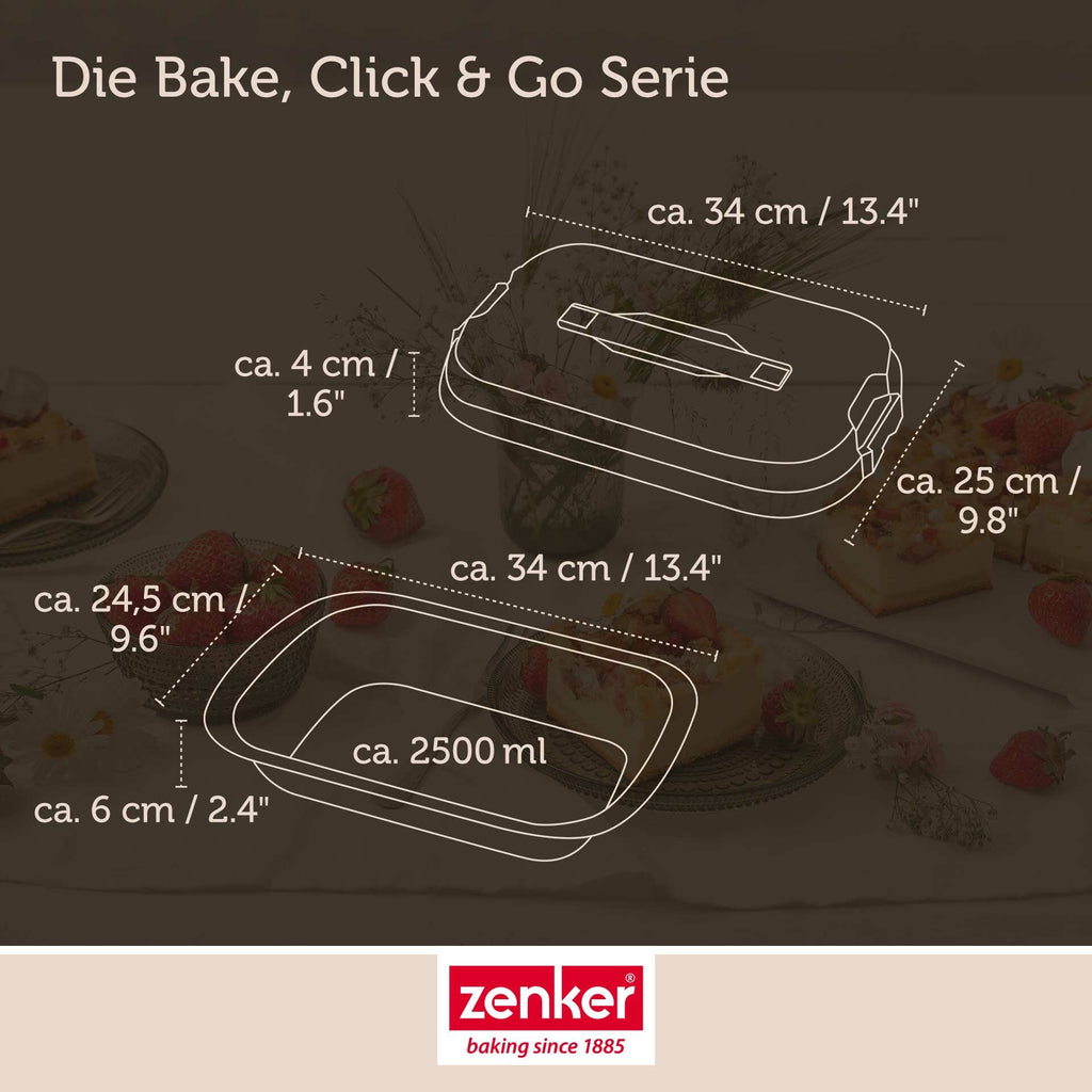 Ovnsform 34x25x6 cm med transportlokk non-stick - Zenker med magnetskilt