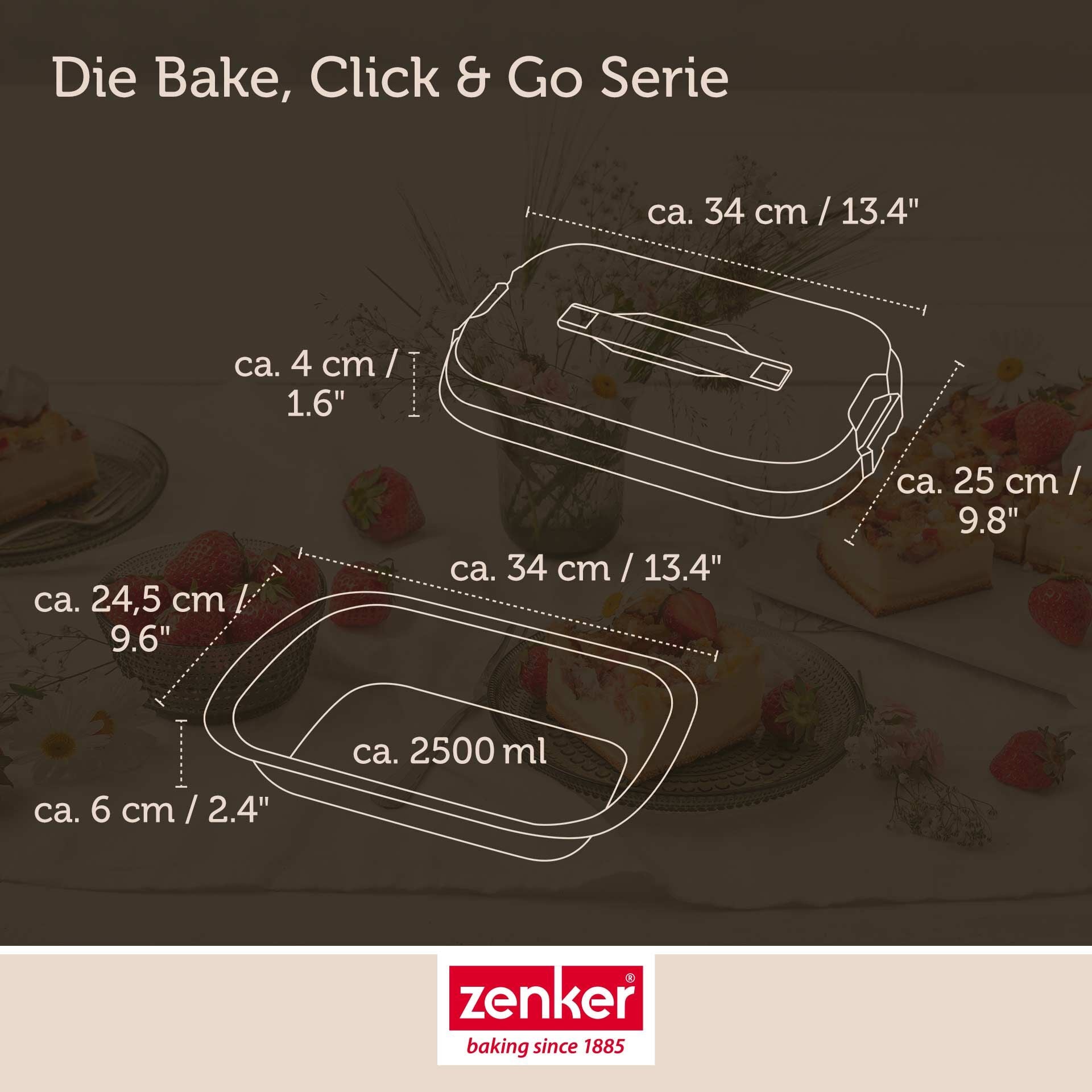 Ovnsform 34x25x6 cm med transportlokk non-stick - Zenker med magnetskilt