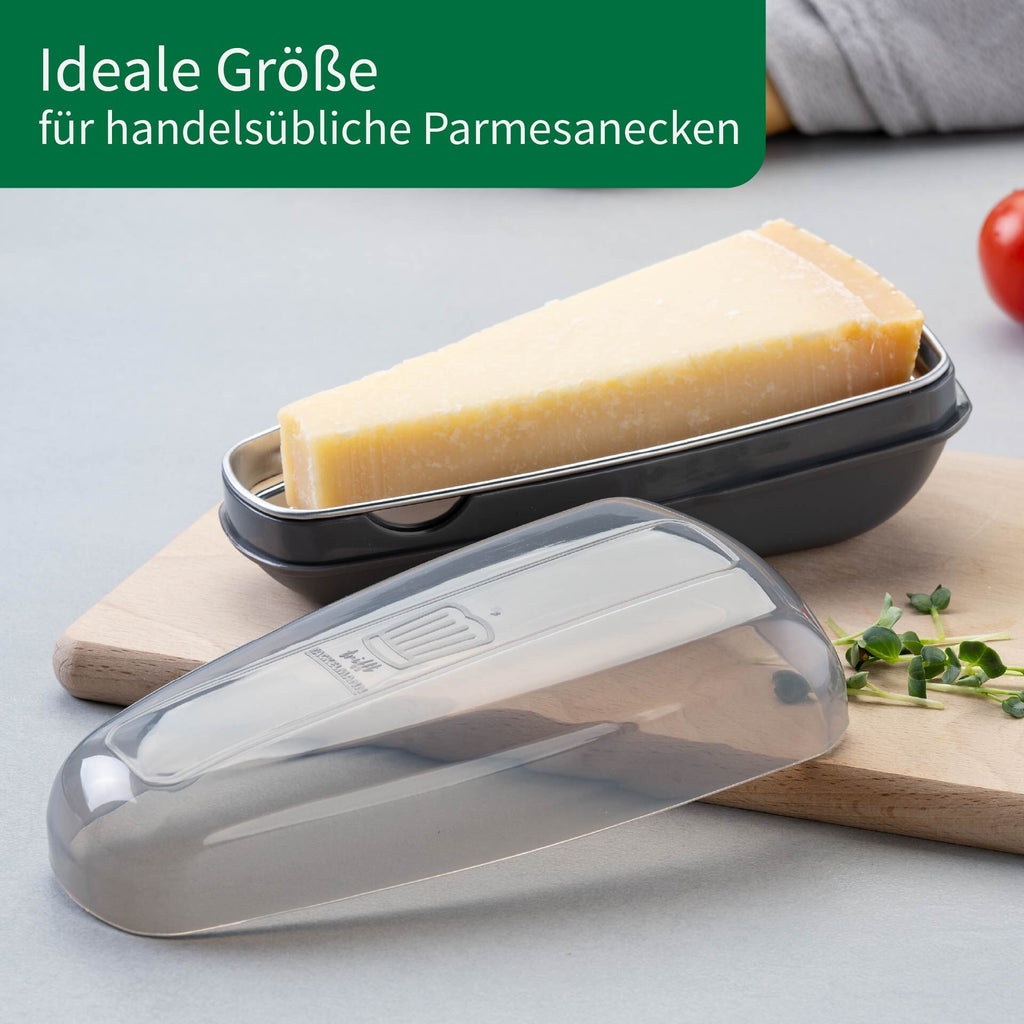 Oppbevaring av parmesan i beholderen til Parmesanrivjern med beholder 3-delt