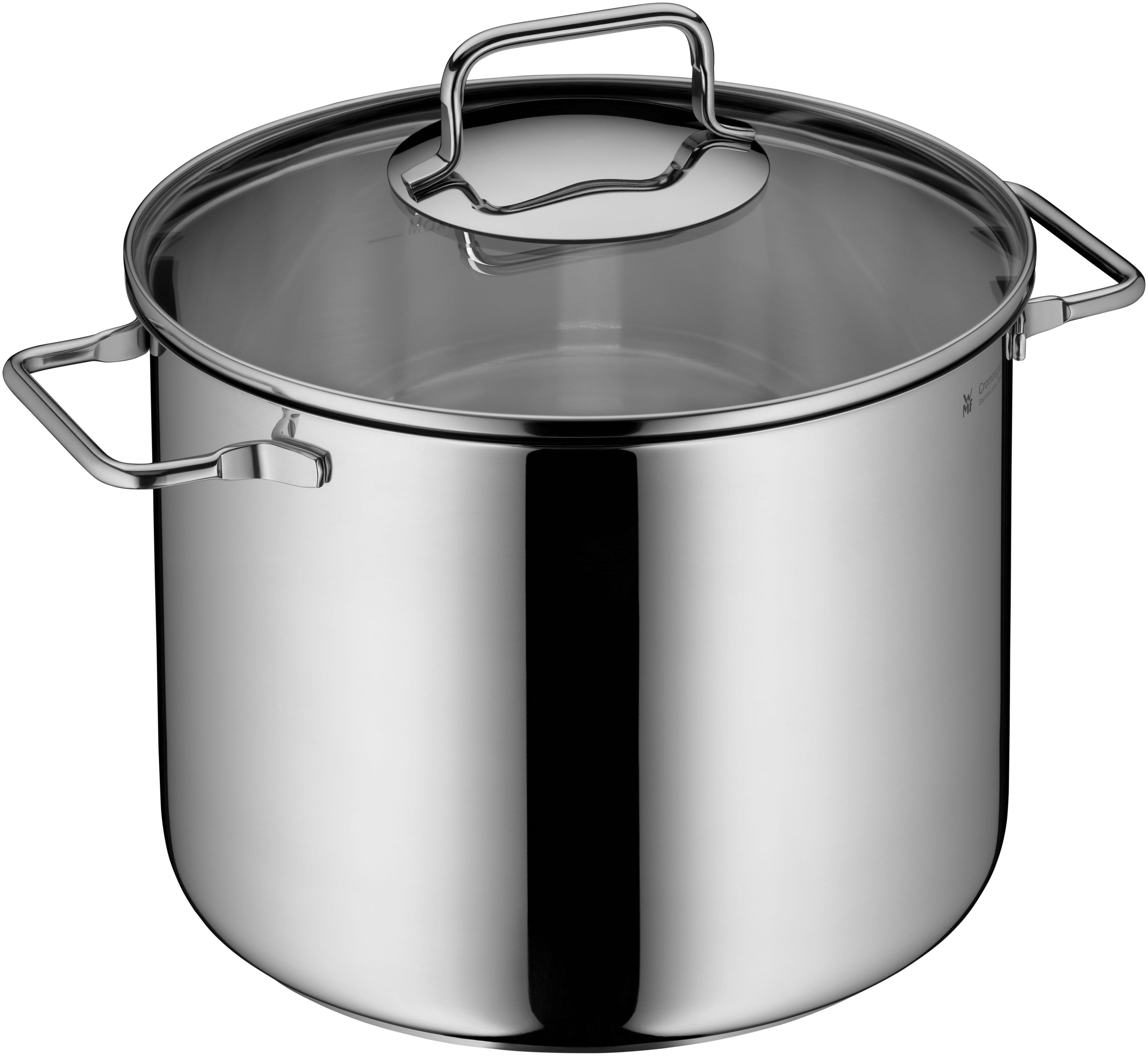 Pastagryte med sil rustfritt stål 24 cm 7 L glasslokk - WMF montert på komfyr