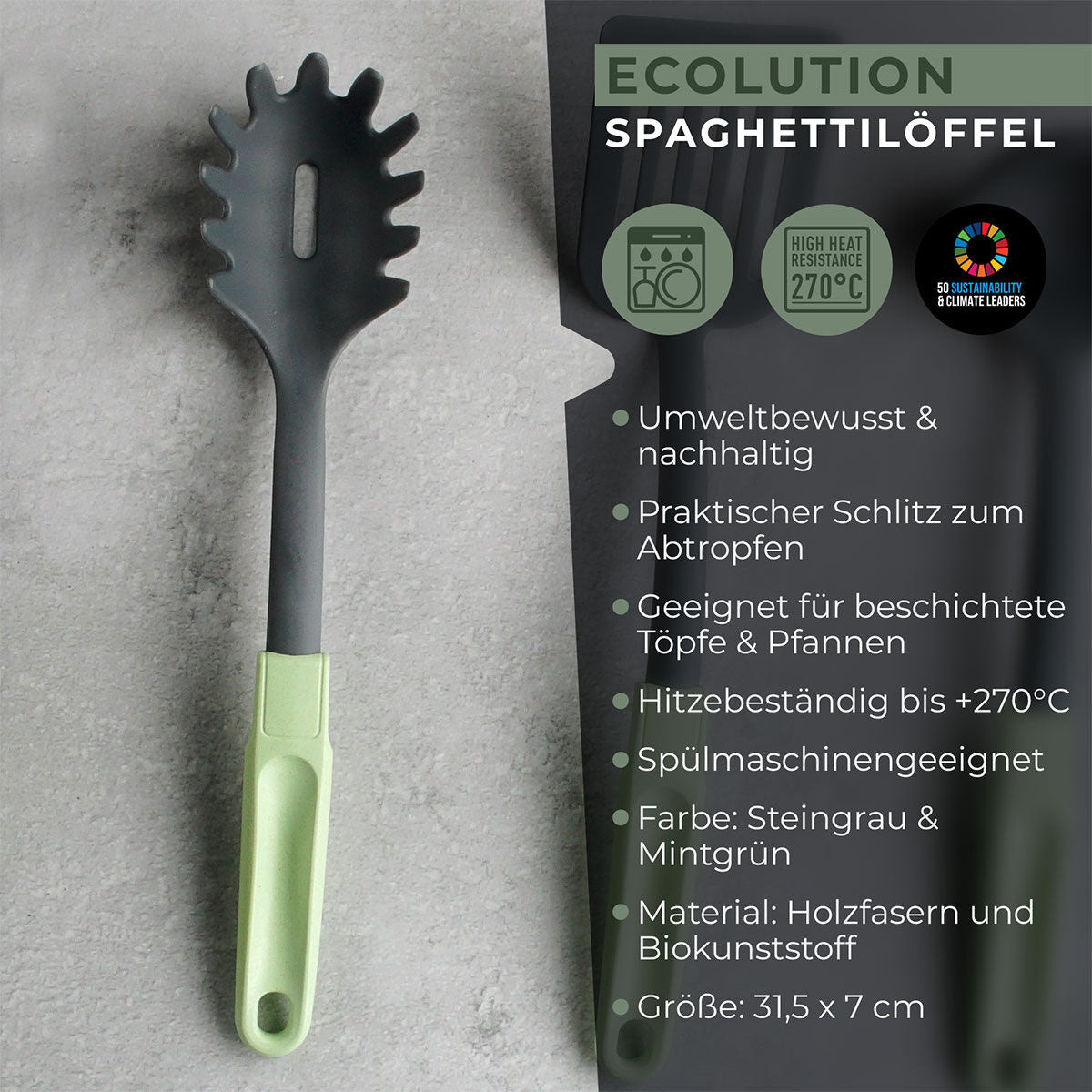Pastaskje Ecolution biobasert 32 cm - Fackelmann ergonomisk grep