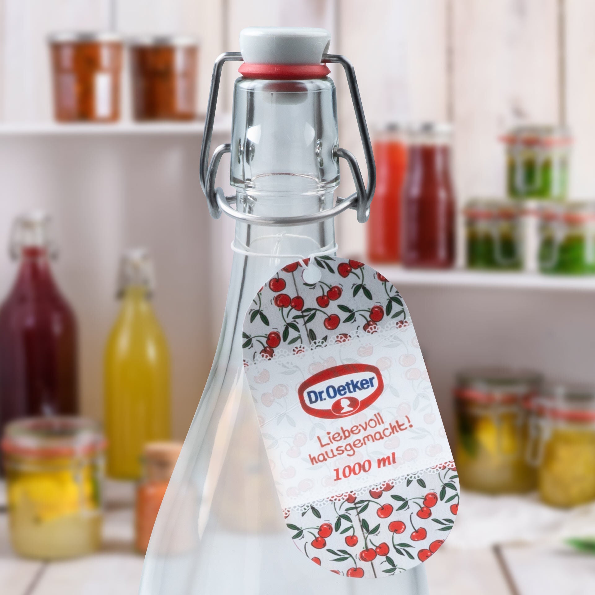 Nærbilde av bøylelukking på Patentkorkflaske glass 1000 ml med bøylelukking - Dr. Oetker