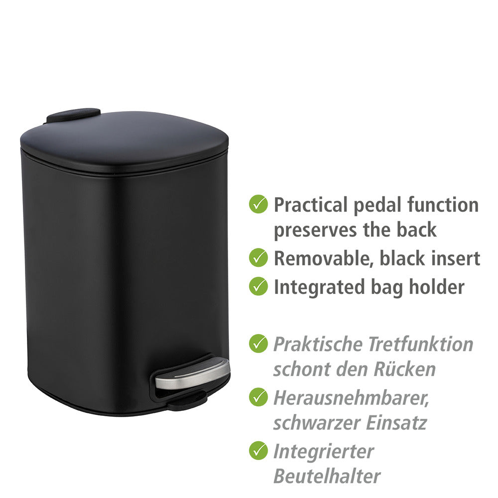 Detalj av soft-close funksjon på Pedalbøtte Alassio rustfritt stål svart 5 L