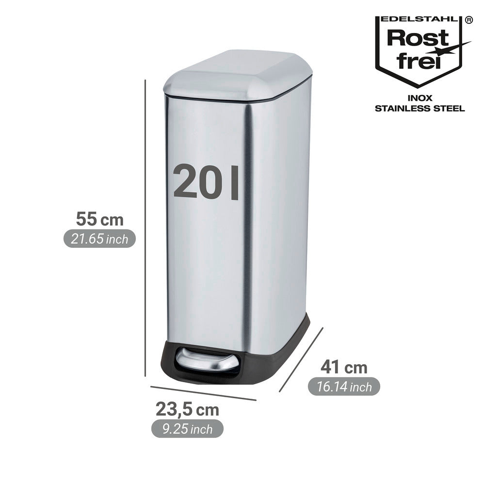 Nærbilde av pedal og lokk på Pedalspann 20 L Easy-Close rustfritt stål