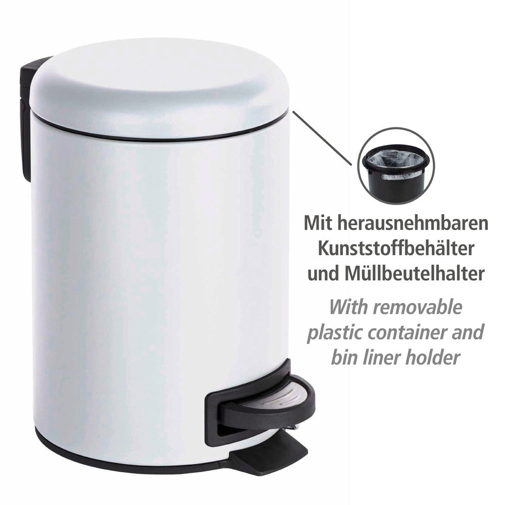 Pedalspann 3 L hvit metall til bad og kjøkken bakside