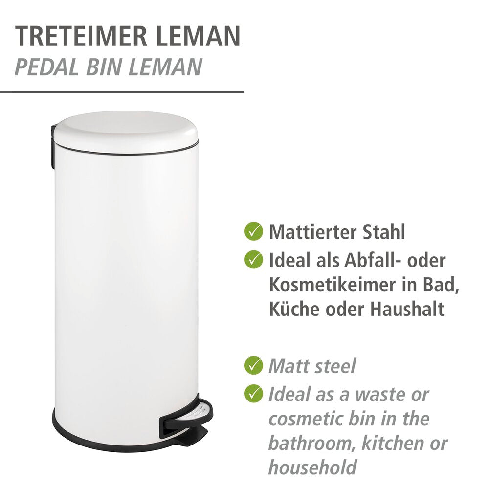 Detaljbilde av Pedalspann Leman Easy Close hvit 30 L