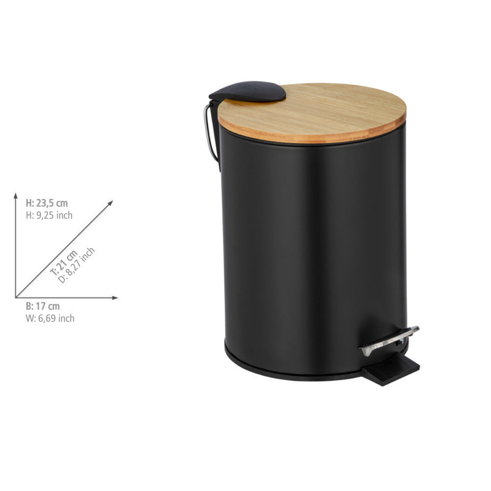 Pedalspann svart matt 3 L med soft-close sett fra siden