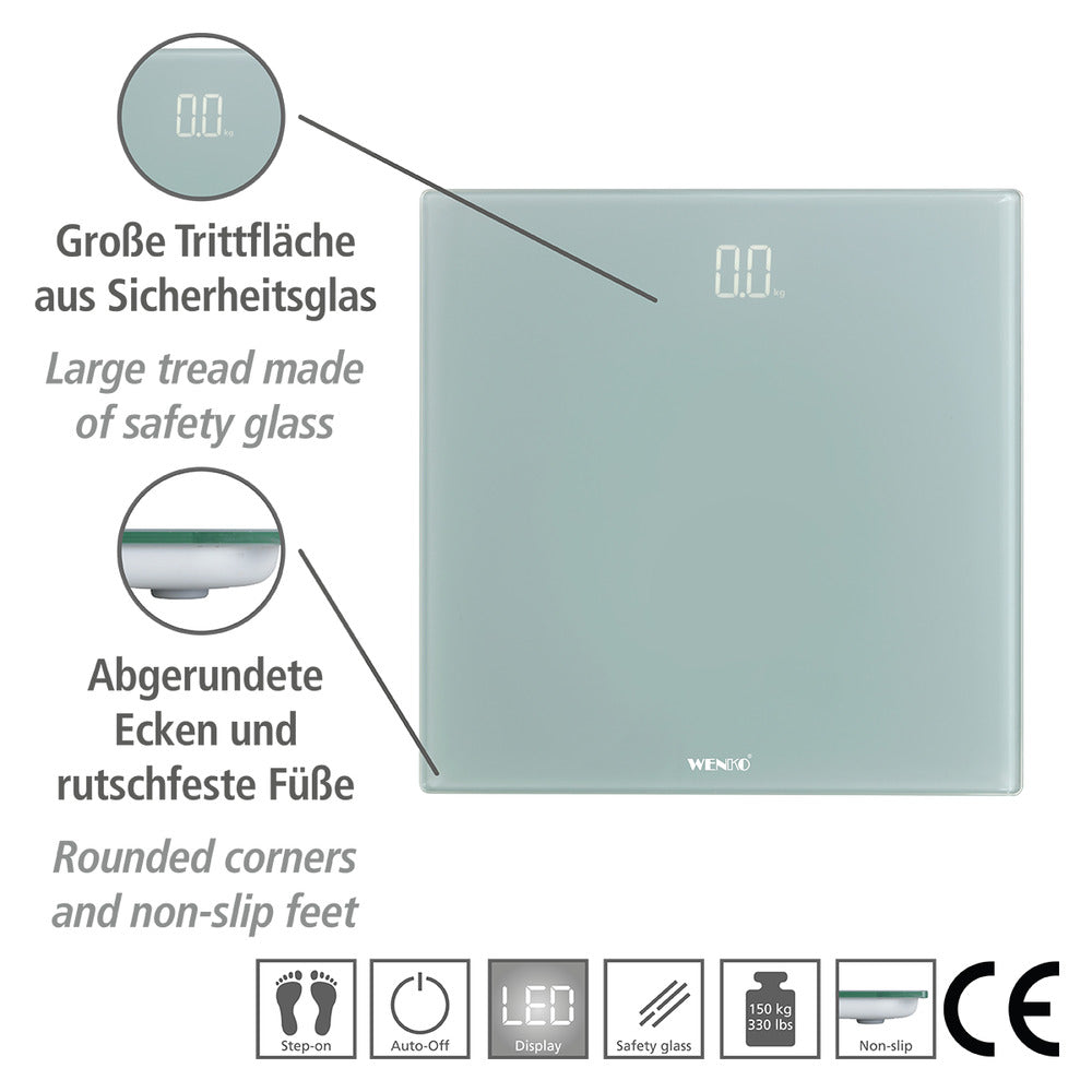 Personvekt digital grå med LED-display glass 150 kg - WENKO bakside
