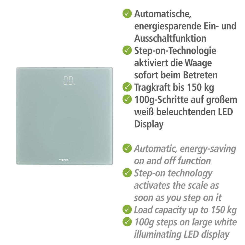 Nærbilde av LED-display på Personvekt digital grå med LED-display glass 150 kg - WENKO