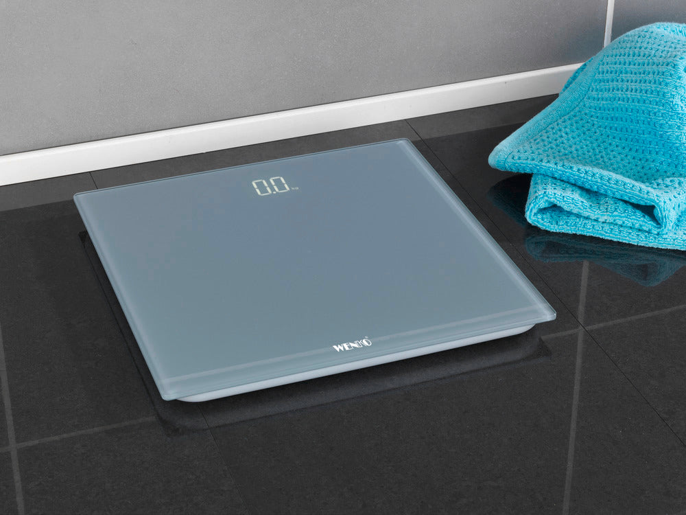 Personvekt digital grå med LED-display glass 150 kg - WENKO sett fra siden