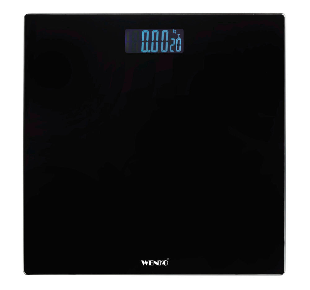 Personvekt digital svart med LCD-display glass 150 kg forfra