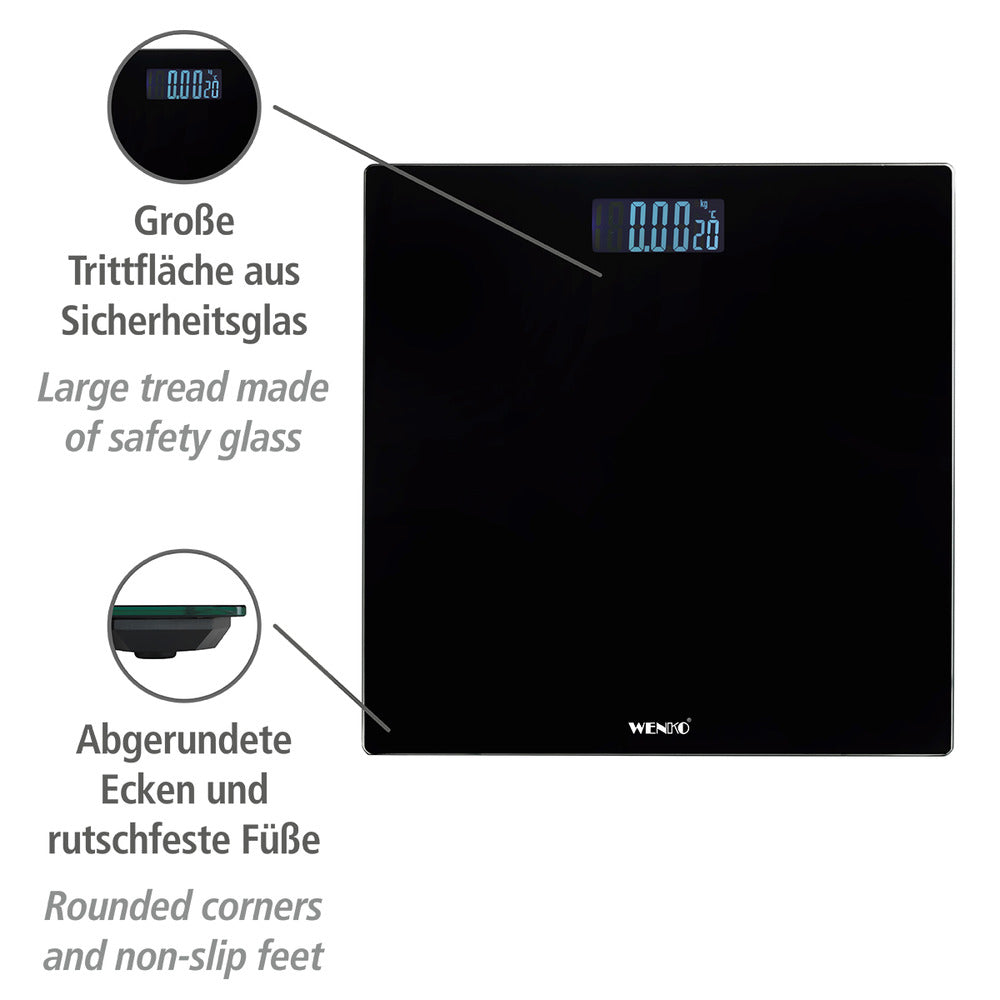 Personvekt digital svart med LCD-display glass 150 kg bakside