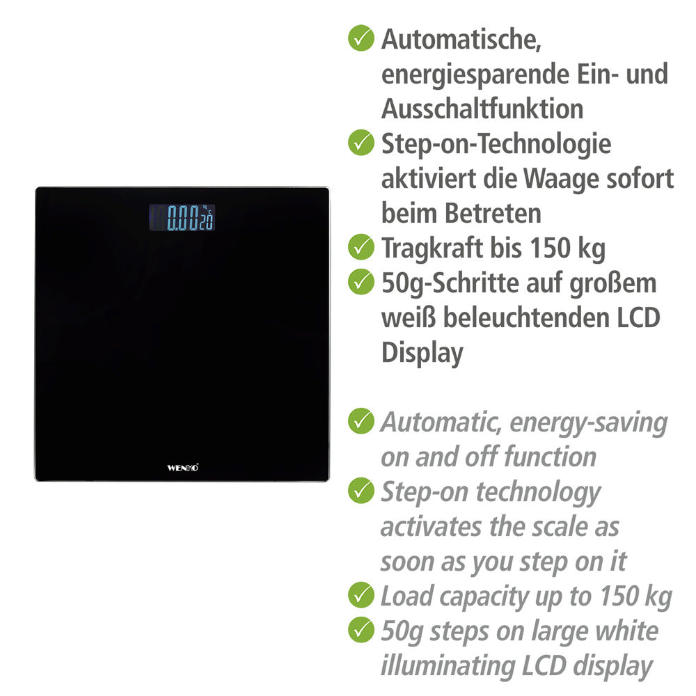 Detalj av glassplate på Personvekt digital svart med LCD-display glass 150 kg