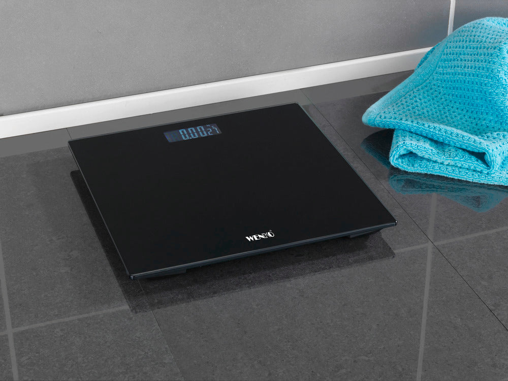 Personvekt digital svart med LCD-display glass 150 kg visning av vekt
