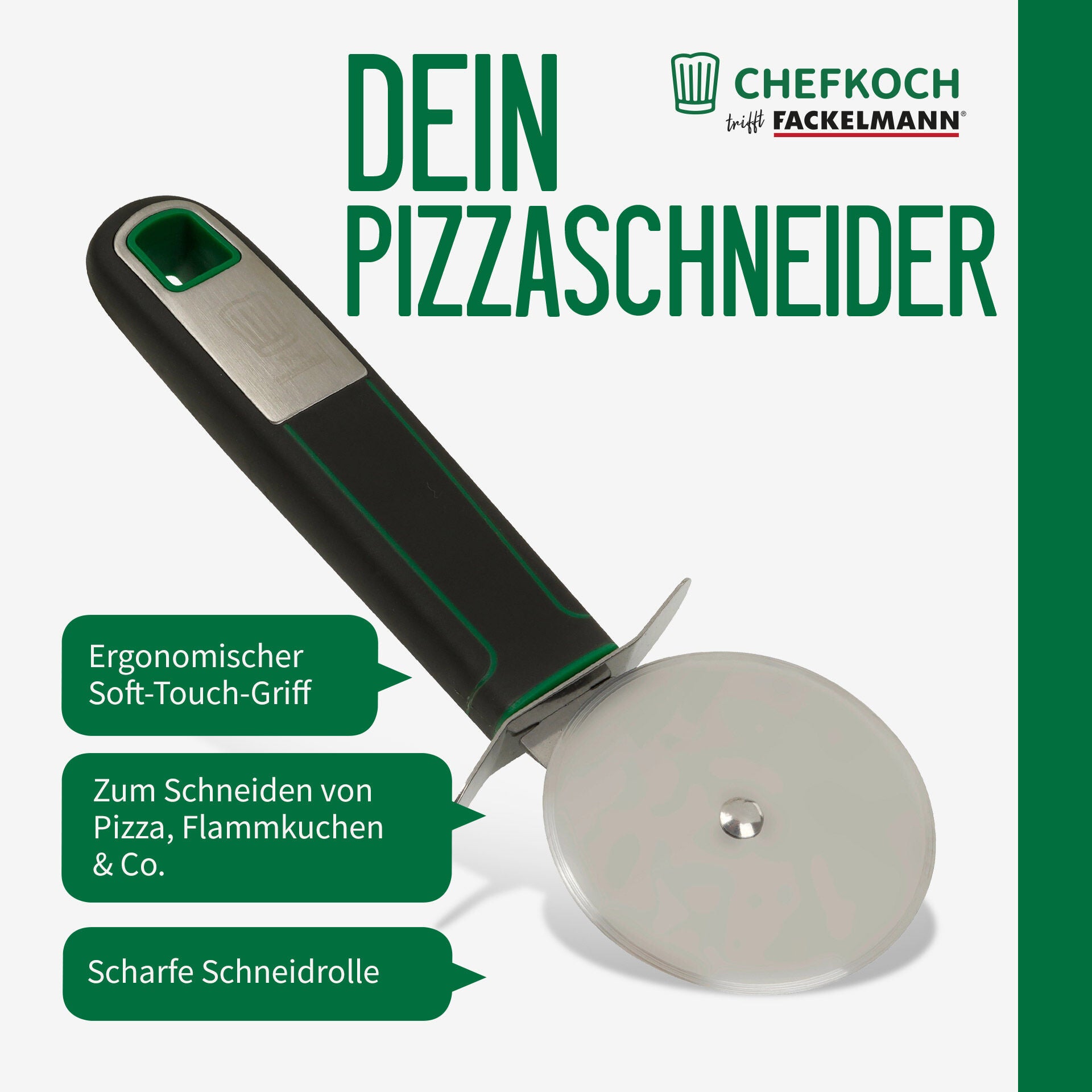 Nærbilde av soft-touch grep på Pizzahjul 18 cm rustfritt stål - Chefkoch trifft Fackelmann
