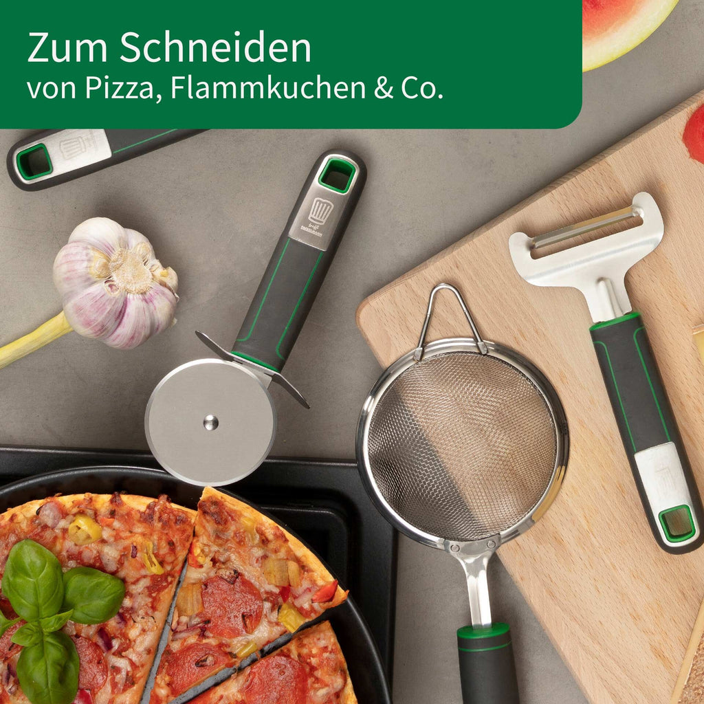 Pizzahjul 18 cm rustfritt stål - Chefkoch trifft Fackelmann med grønt grep
