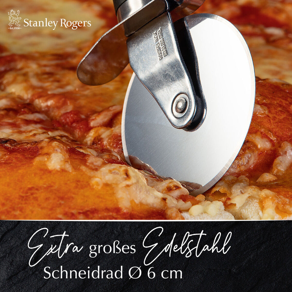 Pizzahjul 18 cm rustfritt stål med fingerbeskyttelse i bruk