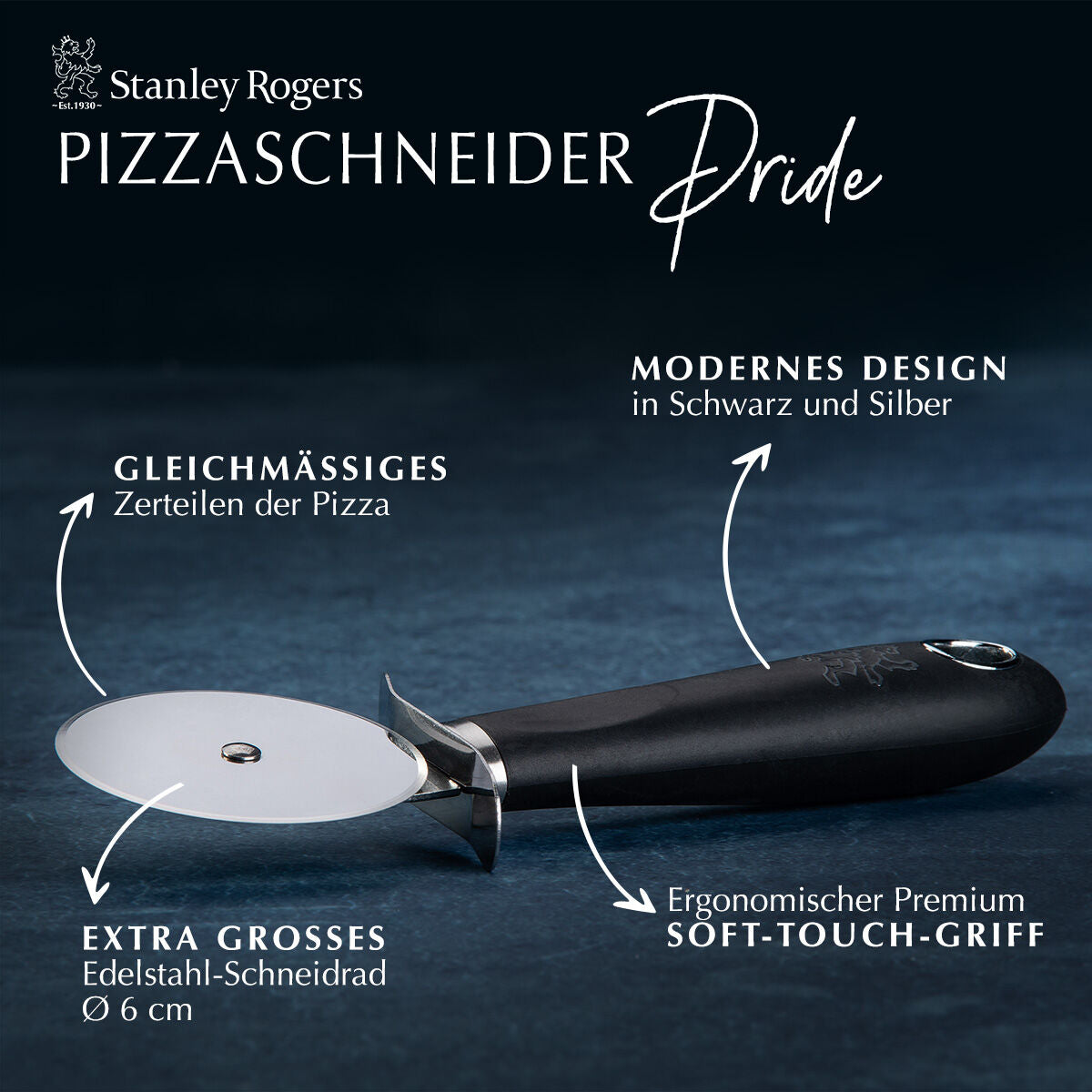 Nærbilde av fingerbeskyttelse på Pizzahjul 18 cm rustfritt stål