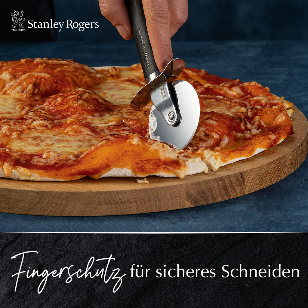 Pizzahjul 18 cm rustfritt stål med fingerbeskyttelse detalj av håndtak