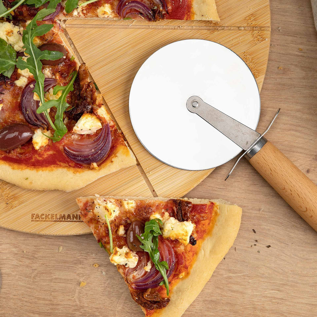 Pizzahjul XXL bøkehåndtak rustfritt stål Ø10 cm detalj av blad