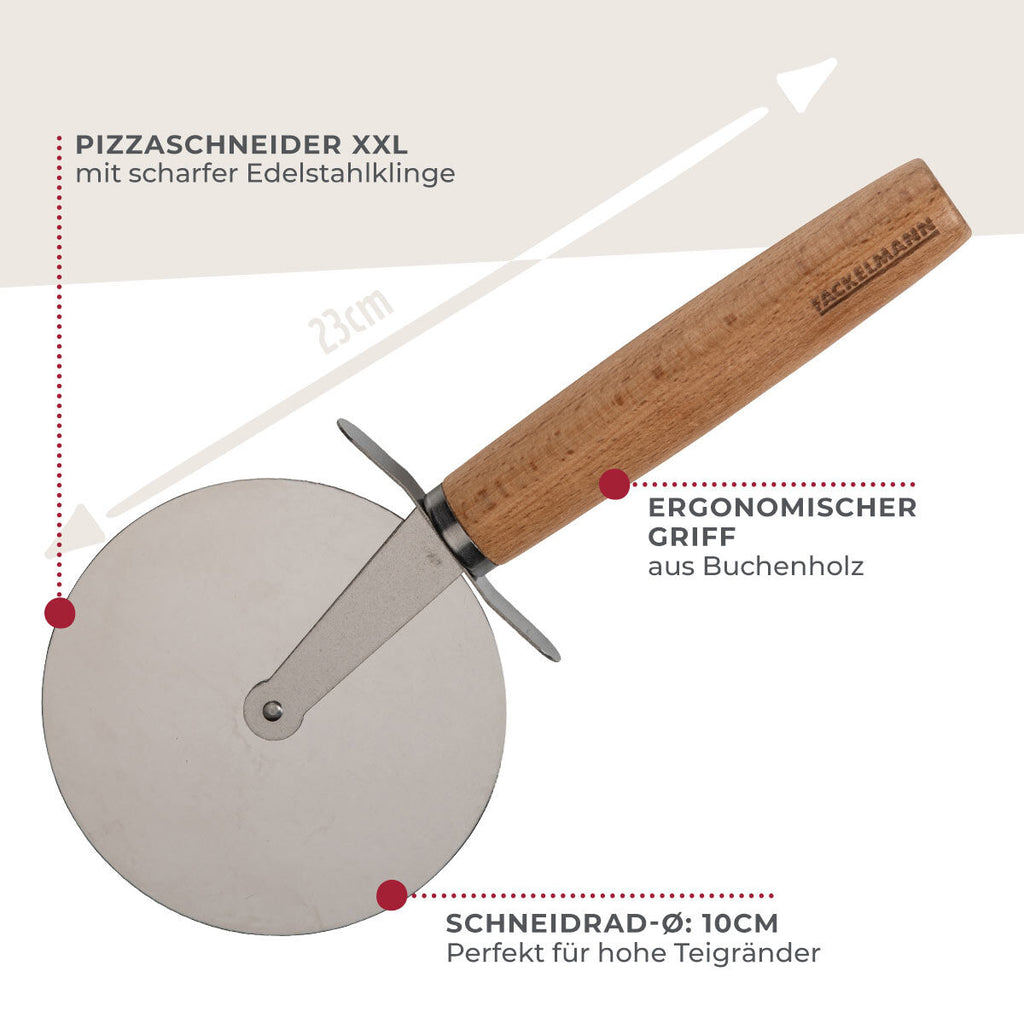 Pizzahjul XXL bøkehåndtak rustfritt stål Ø10 cm blad nærbilde