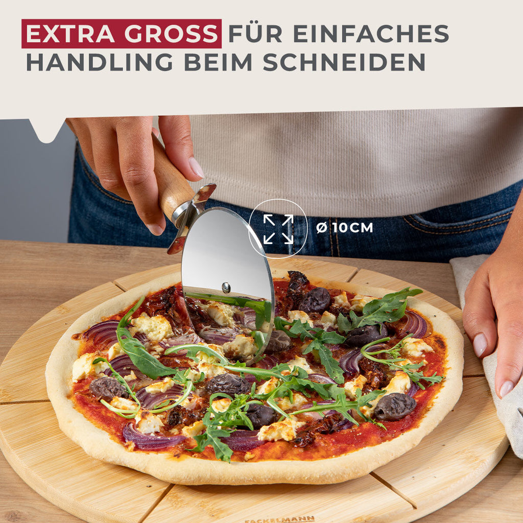 Pizzahjul XXL bøkehåndtak rustfritt stål Ø10 cm bruk i kjøkken