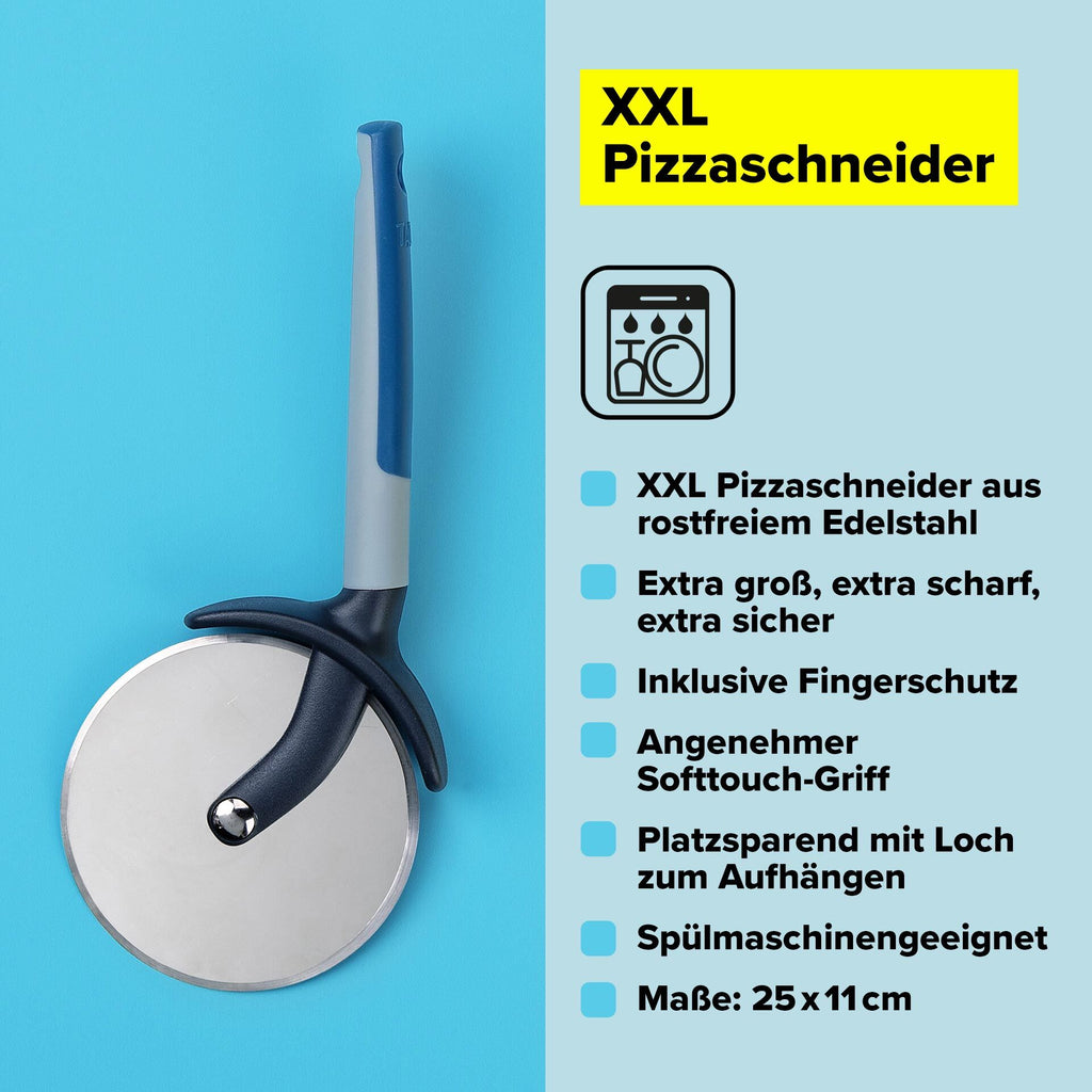 Pizzahjul XXL rustfritt stål 25 cm med fingerbeskyttelse - Tasty kutter pizza