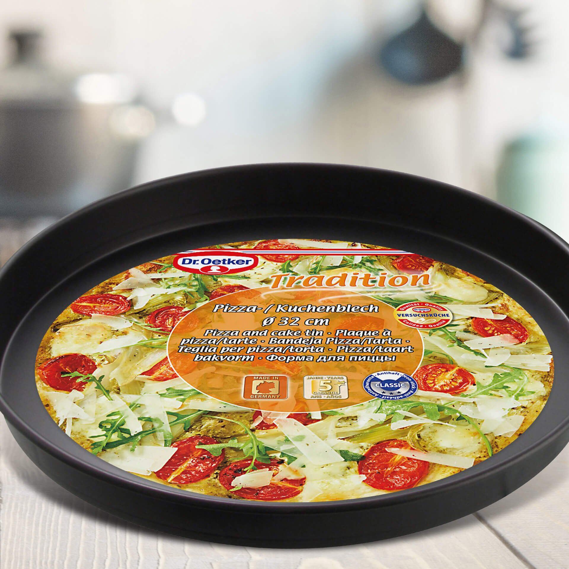 Pizzaplate Ø32 cm non-stick varmebestandig til 230 °C Dr Oetker bakside