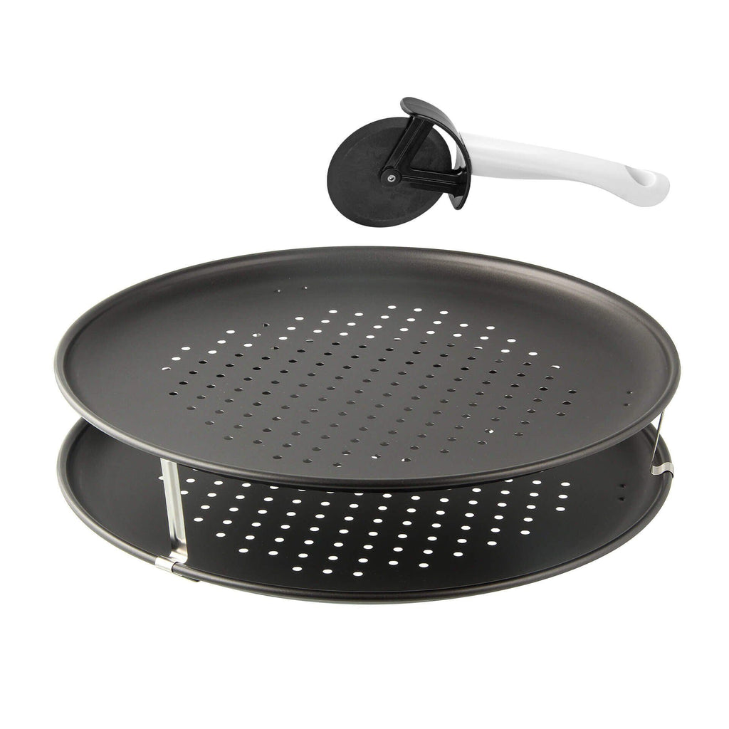 Pizzasett 3-delt med 2 pizzaplater Ø32 cm perforert forfra