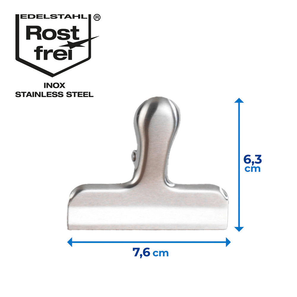 Detalj av fjærklemme på Poseklyper rustfritt stål 10-delt sett