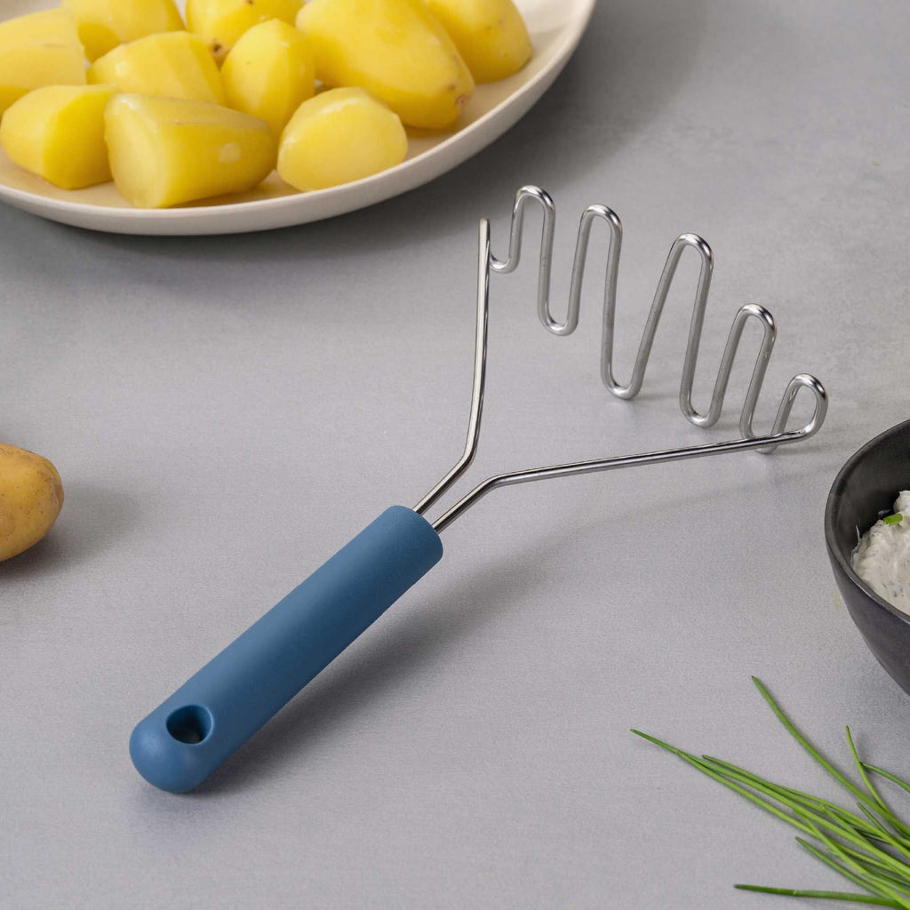 Potetmoser rustfritt stål 25 cm blå - Fackelmann bakside