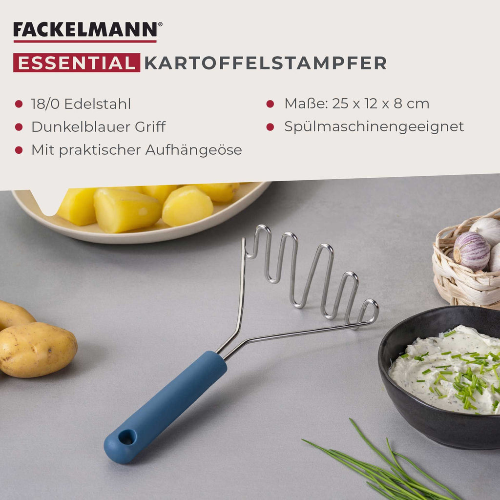 Potetmoser rustfritt stål 25 cm blå - Fackelmann nærbilde av presshode