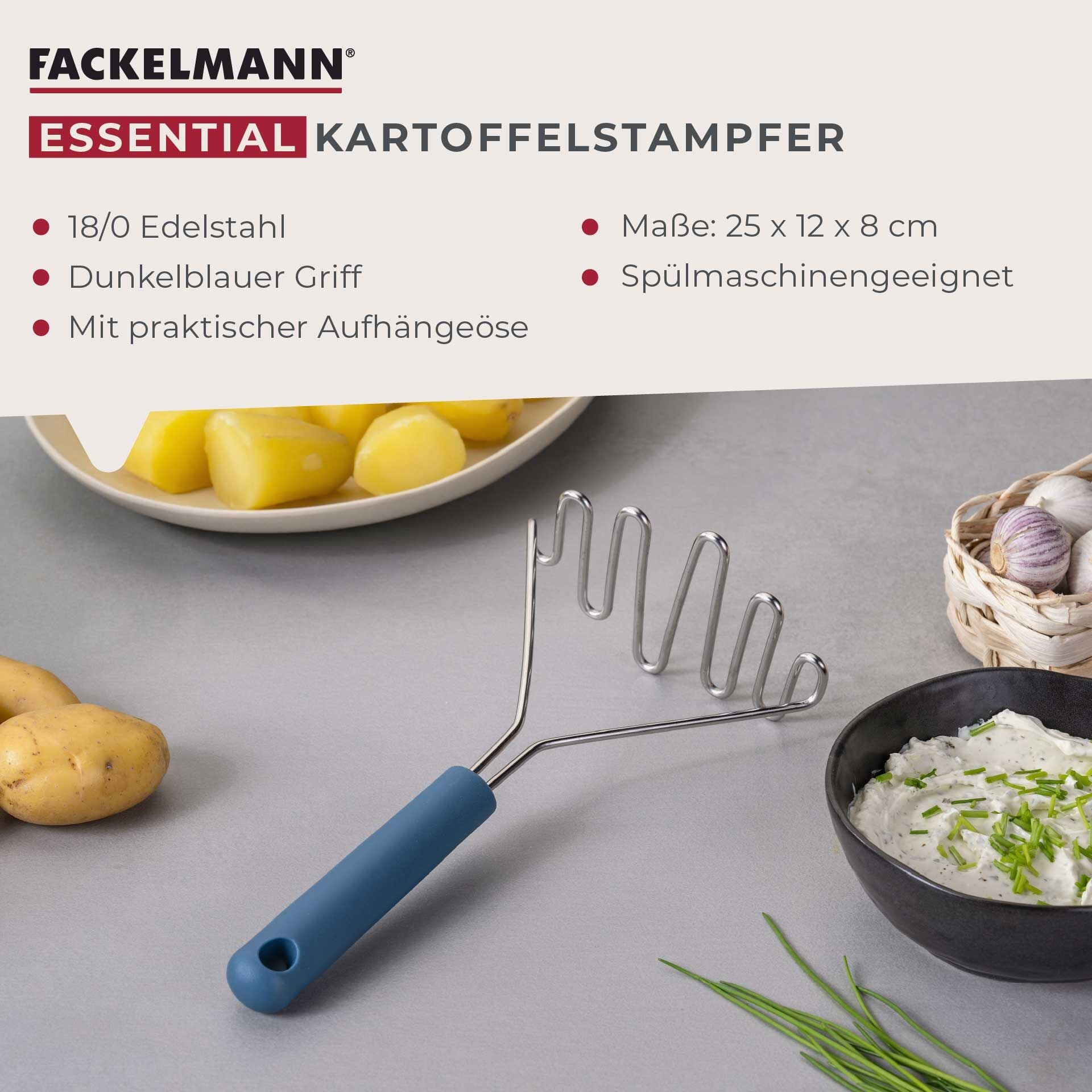 Potetmoser rustfritt stål 25 cm blå - Fackelmann nærbilde av presshode