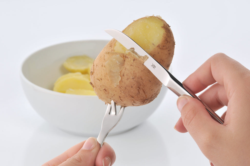 Potetskreller-sett 2-delt med gaffel og kniv 16 cm bakside