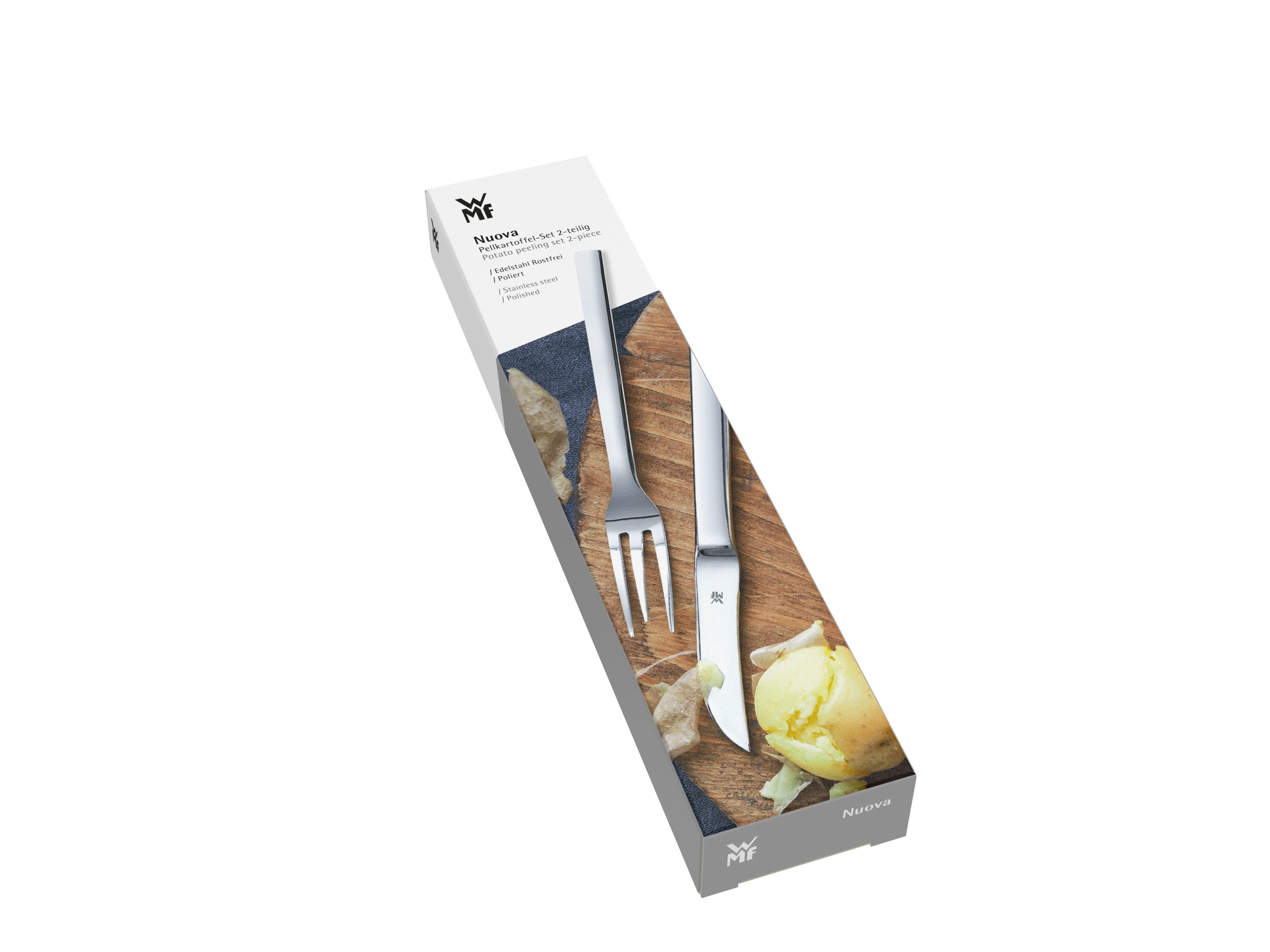 Potetskreller-sett 2-delt med gaffel og kniv 16 cm montert