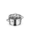 Provence Plus gryte med glasslokk 16 cm rustfritt stål forfra