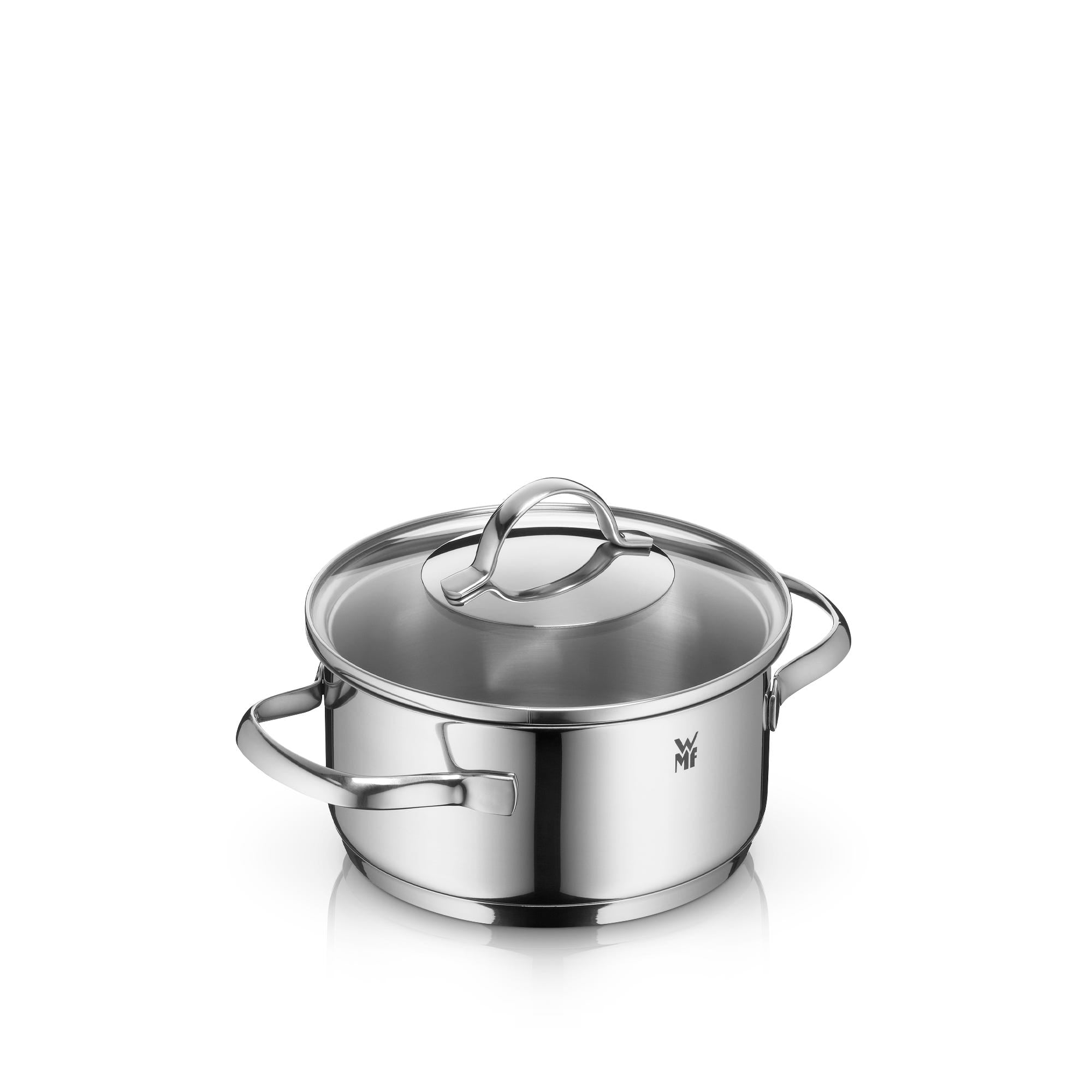 Provence Plus gryte med glasslokk 16 cm rustfritt stål forfra