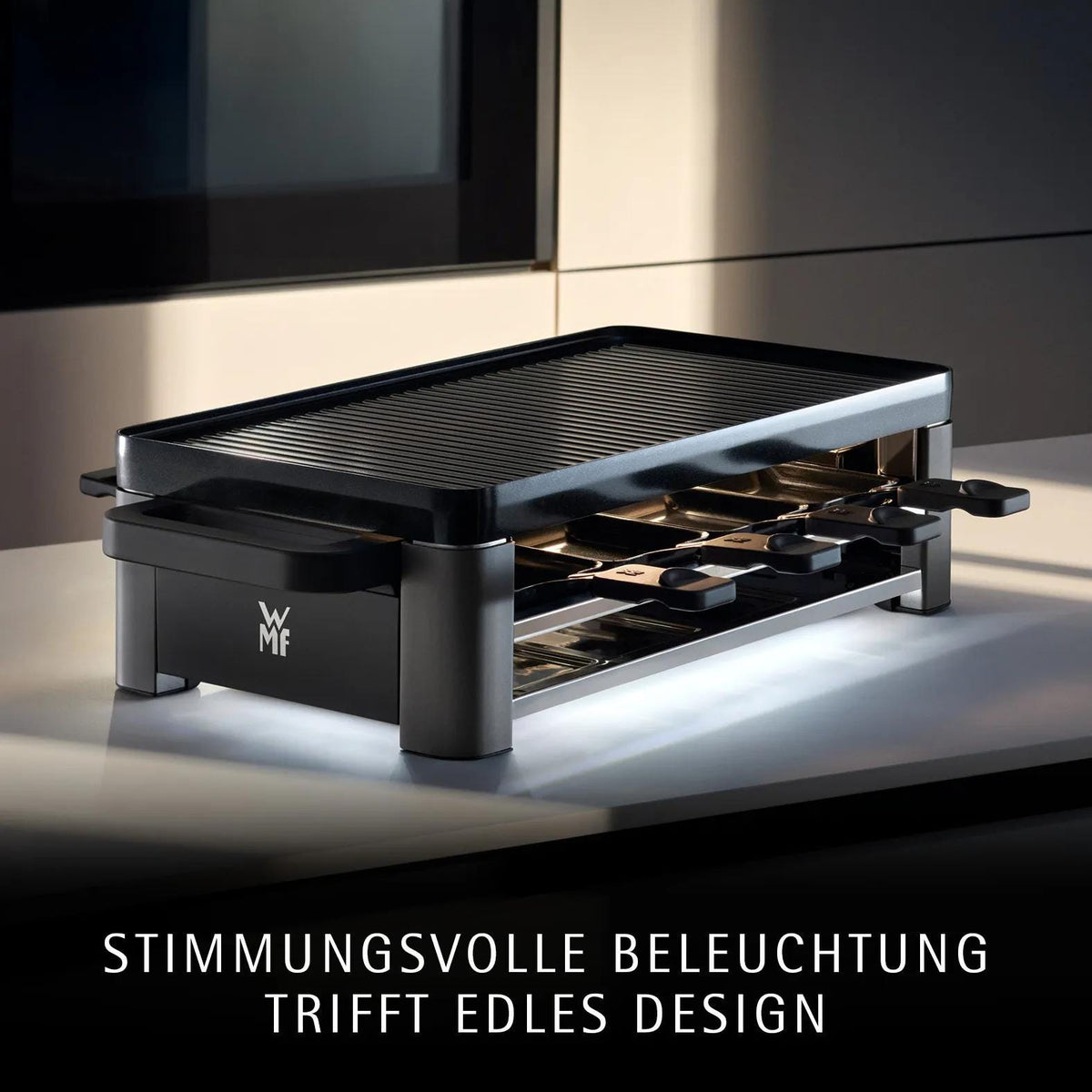 Raclettegrill Master for 8 personer 1500 W non-stick mørkegrå - WMF sett ovenfra med grillplate