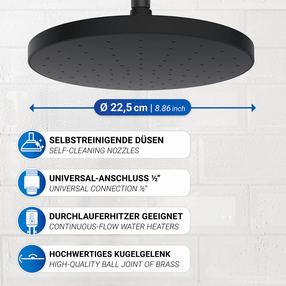 Detalj av Regndusjhode Automatic Cleaning Ø 22,5 cm svart ABS